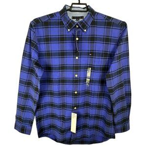 Tommy Hilfiger Men's L Long Sleeve Button Flannel Shirt‎ Blue Plaid NWT